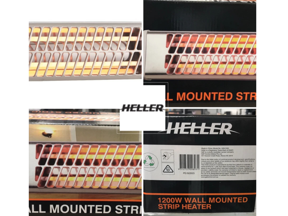 Heller 1200W Electric Strip Heater – 2-Bar Wall Mount with Pullcord & 2 Heat Settings
