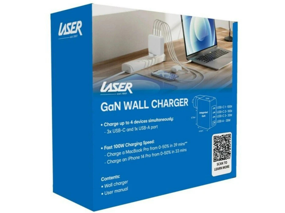 Laser 4-Port 100W Fast USB Charger – Universal Laptop &amp; iPhone Adapter