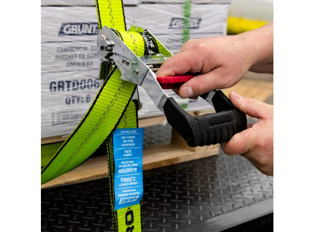 2x Grunt Pro Ratchet Tie Down Straps 38mm x 4m – Retractable Trailer/Truck