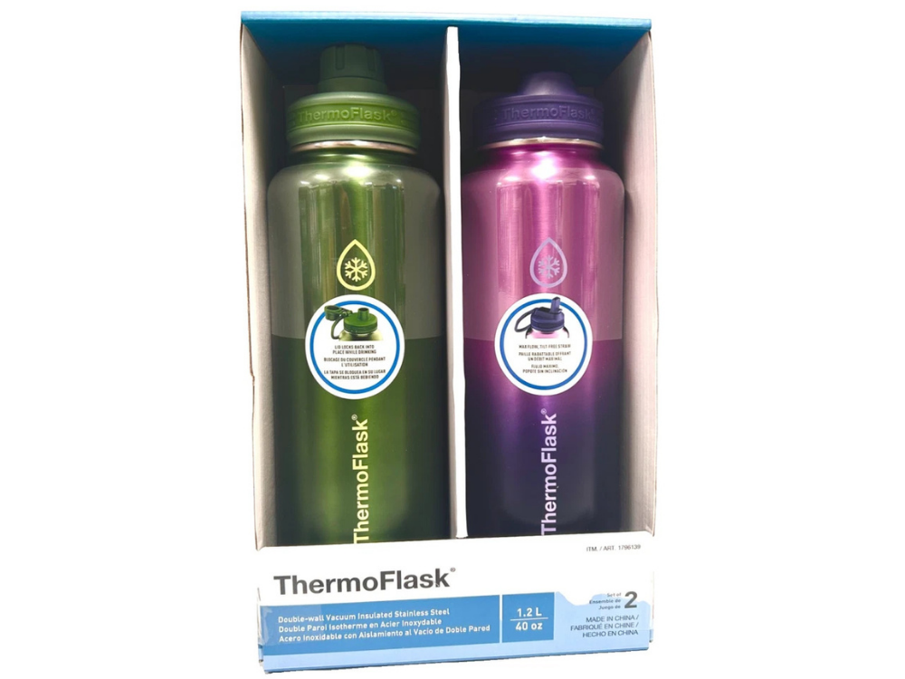 2x ThermoFlask Insulated Stainless Steel Water Bottles – 1.2L Double Wall