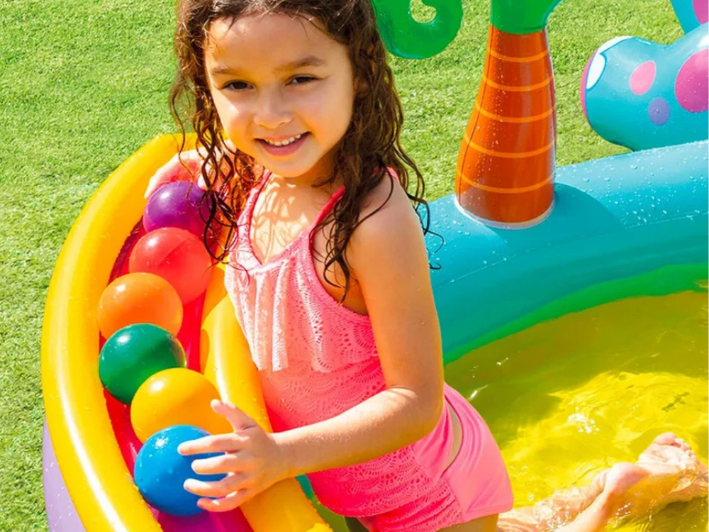 Intex Dinoland Inflatable Water Slide &amp; Sprayer – Kids Dinosaur Play Center