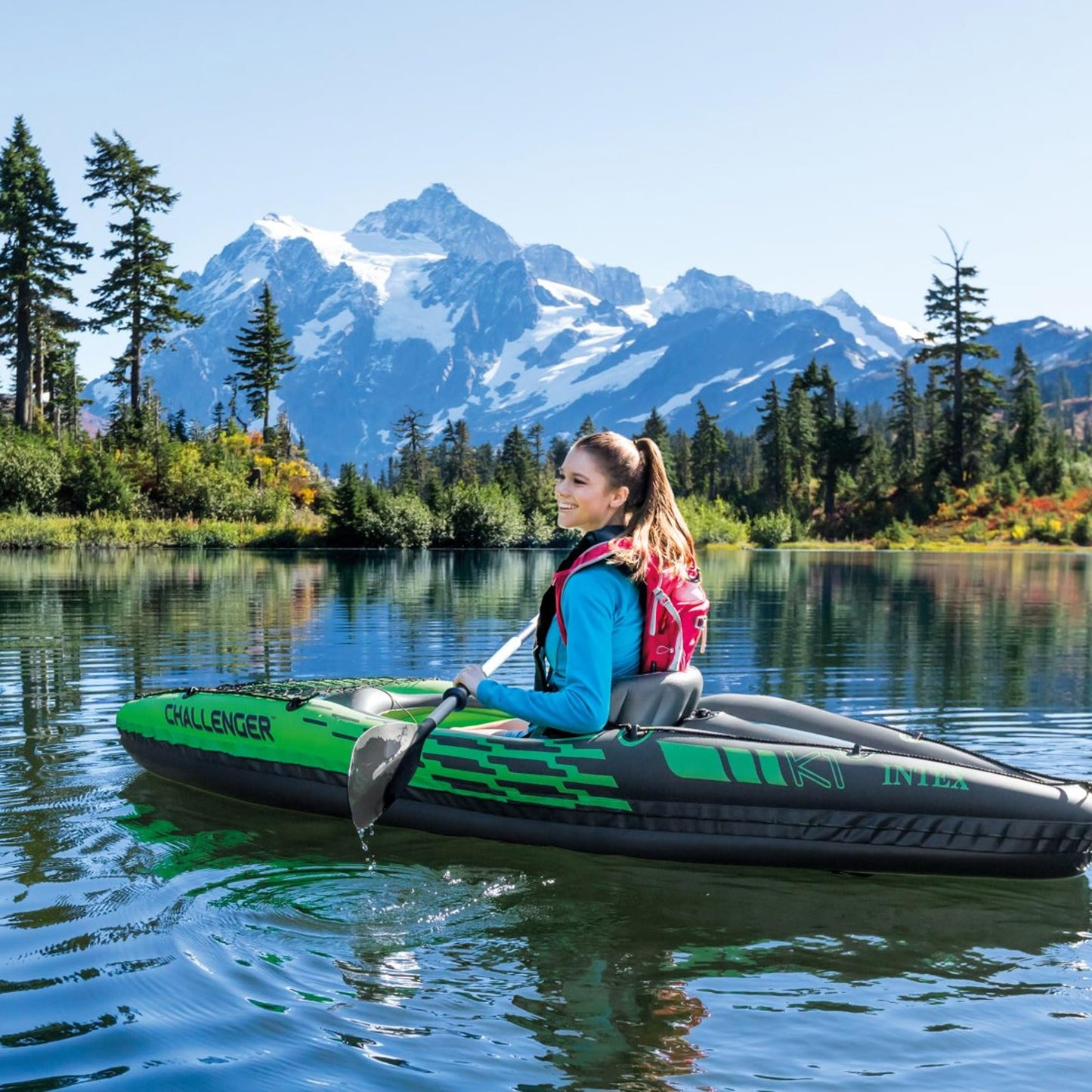 INTEX Challenger Inflatable Kayak Set: Includes Deluxe 218 cm Kayak Paddles and High-Output Pump – Adjustable Seat with Backrest – Removable Skeg