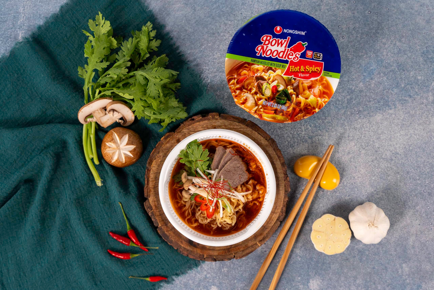 Nongshim Ramen Noodles, Gourmet Instant Ramen Bowl, Premium Microwavable Noodle Soup, Hot & Spicy, 3.03 Ounce (Pack of 12)