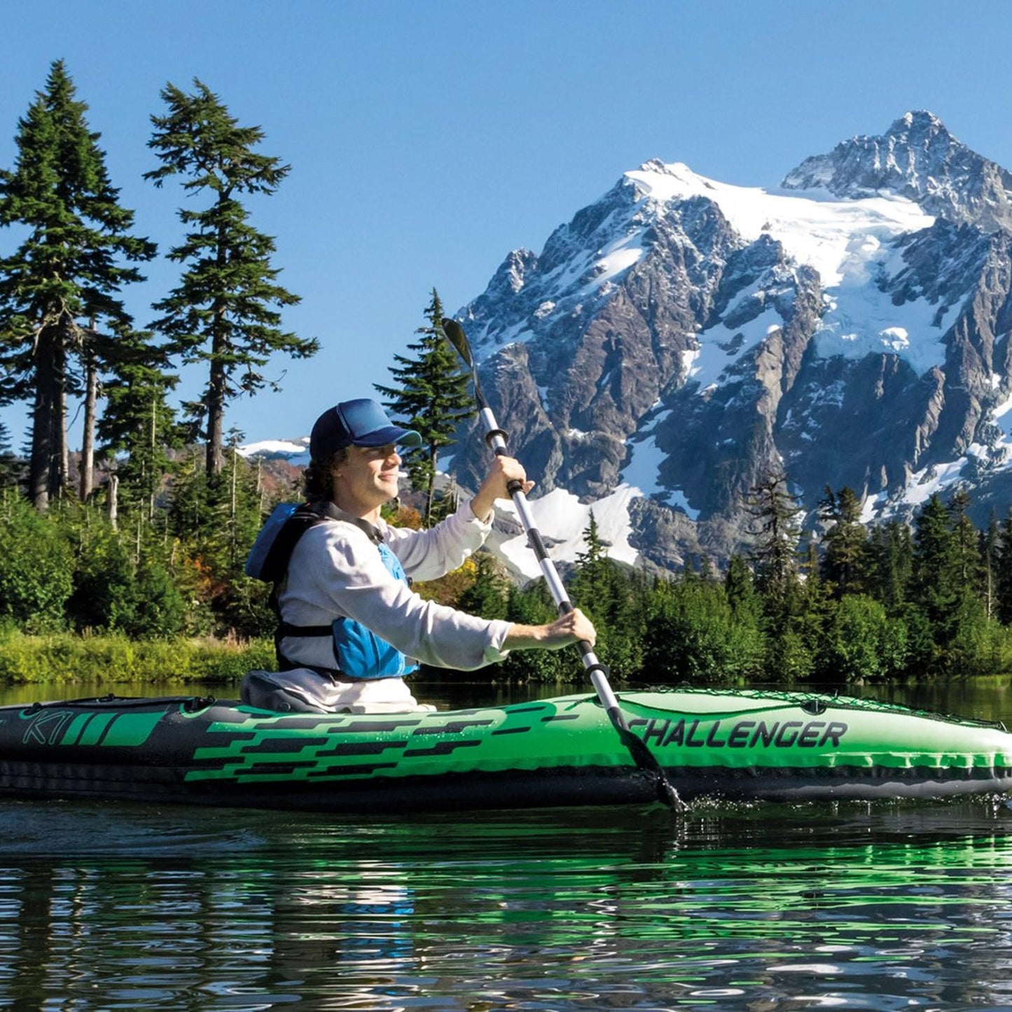 INTEX Challenger Inflatable Kayak Set: Includes Deluxe 218 cm Kayak Paddles and High-Output Pump – Adjustable Seat with Backrest – Removable Skeg