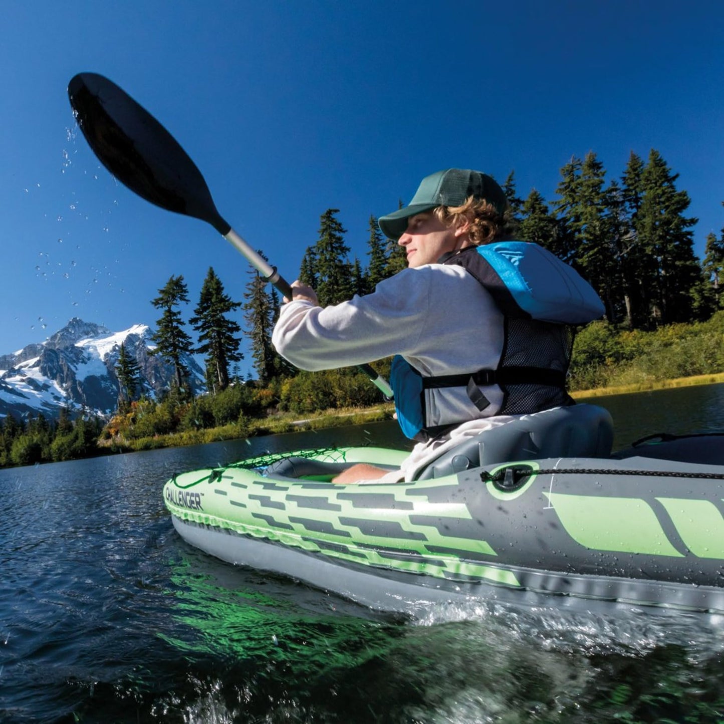 INTEX Challenger Inflatable Kayak Set: Includes Deluxe 218 cm Kayak Paddles and High-Output Pump – Adjustable Seat with Backrest – Removable Skeg