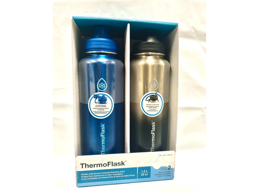 2x ThermoFlask 1.2L Stainless Steel Vacuum Bottles – Double Wall