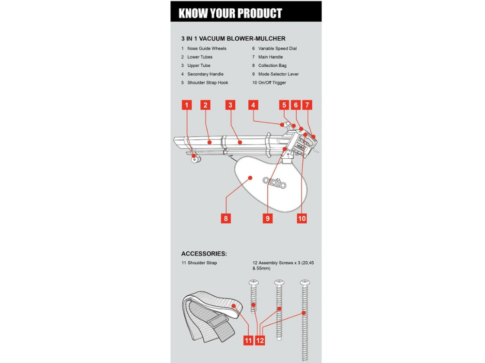Ozito 3-in-1 Electric Blower Vacuum Mulcher – 40L Capacity