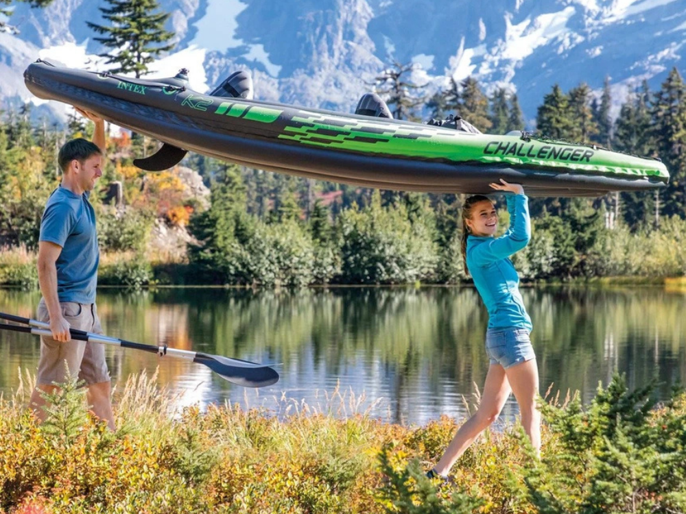 Intex Challenger K2 Inflatable Kayak – 2-Seat Sports Boat with Oars for River & Lake