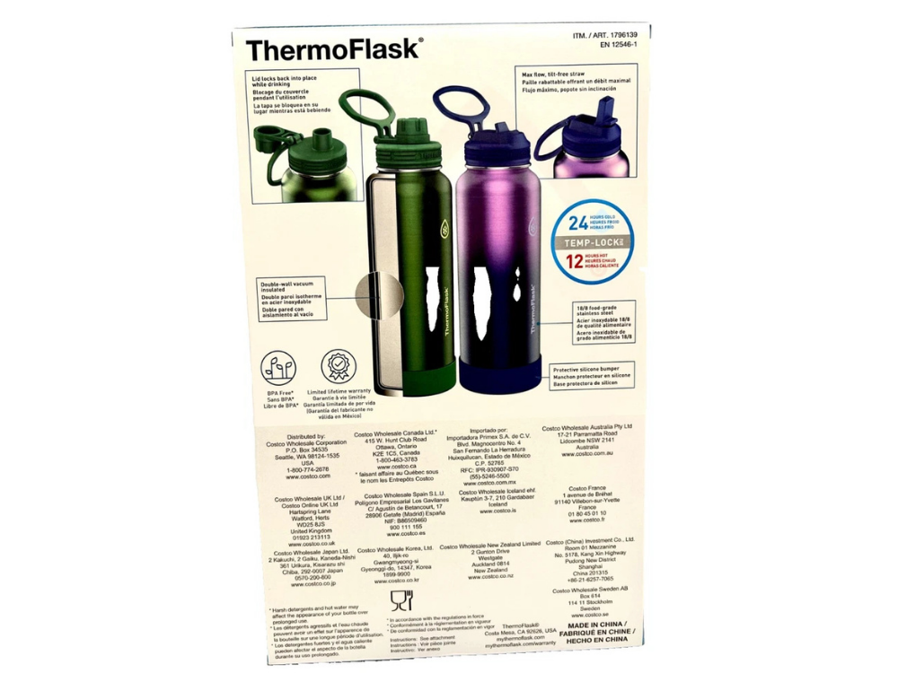 2x ThermoFlask Insulated Stainless Steel Water Bottles – 1.2L Double Wall