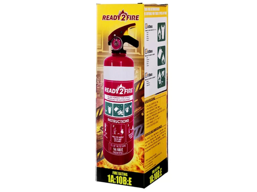 Ready2Fire 1kg ABE Dry Powder Fire Extinguisher with Bracket – Car, Home & Caravan