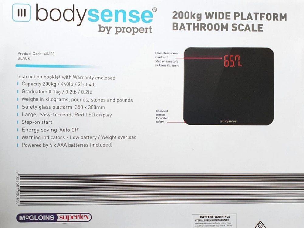 Bodysense Propert Digital Bathroom Scale – 200kg Glass, Wide Platform