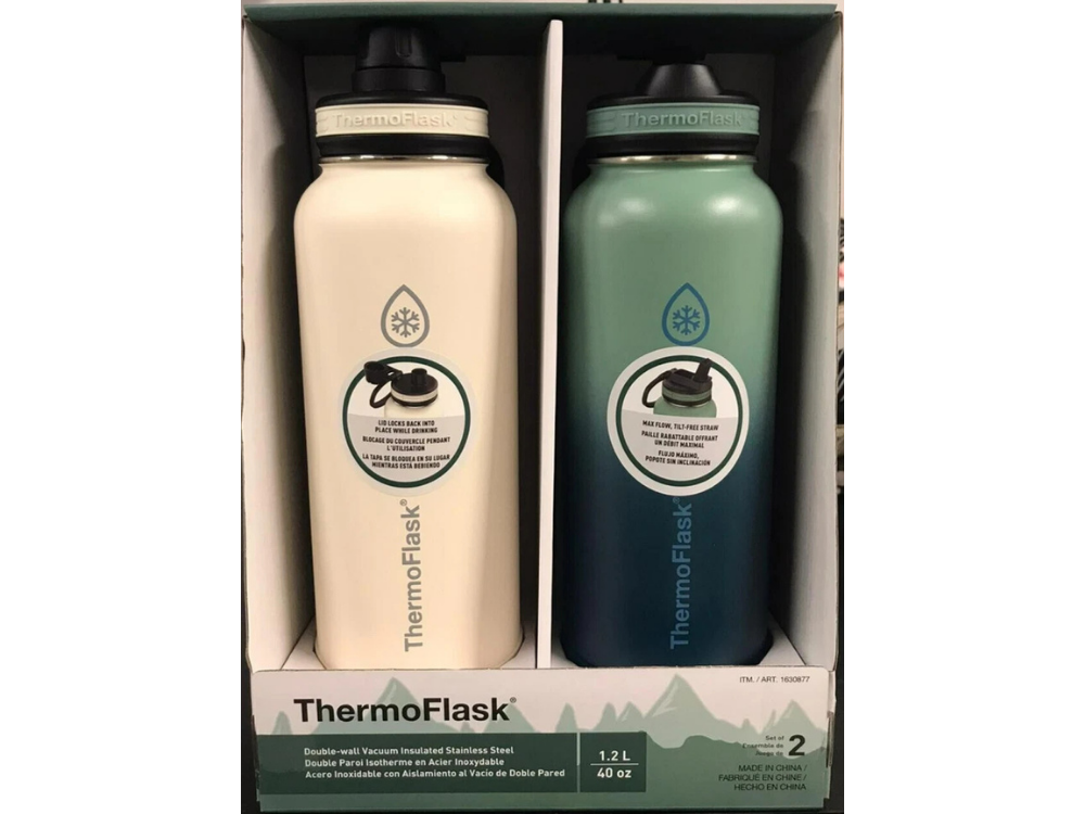 2x ThermoFlask 1.2L Stainless Steel Bottles – Insulated