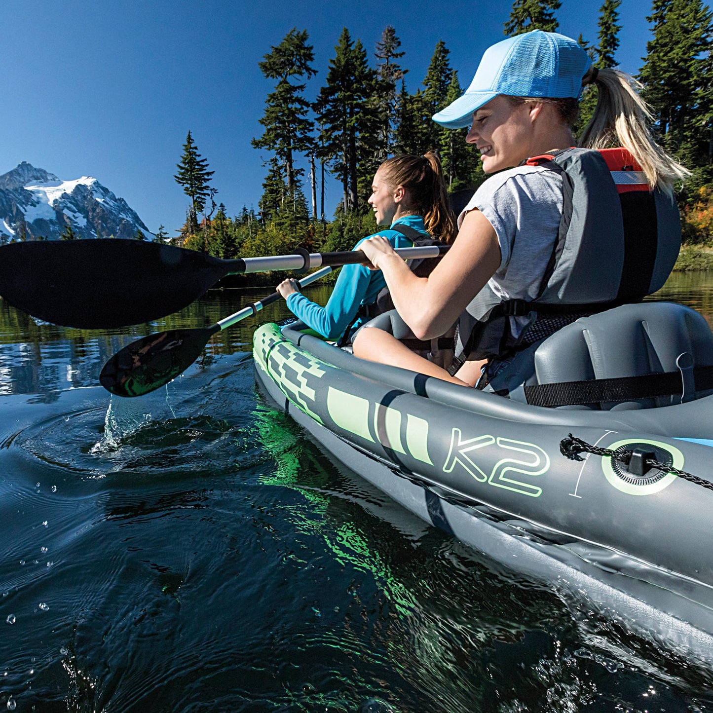 INTEX Challenger Inflatable Kayak Set: Includes Deluxe 218 cm Kayak Paddles and High-Output Pump – Adjustable Seat with Backrest – Removable Skeg