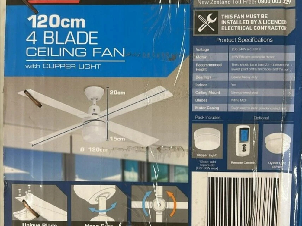 Arlec 120cm White Ceiling Fan with LED Light – 4 Blade, 240V