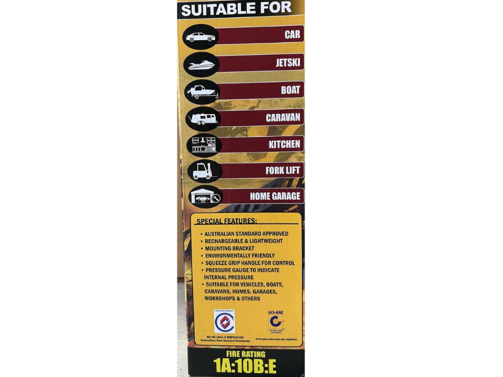 Ready2Fire 1kg ABE Dry Powder Fire Extinguisher with Bracket – Car, Home & Caravan