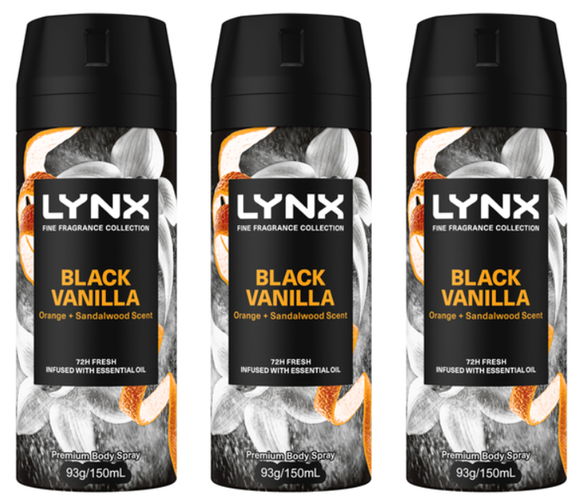 Lynx Fine Fragrance Collection Black Vanilla Body Spray 3-Pack