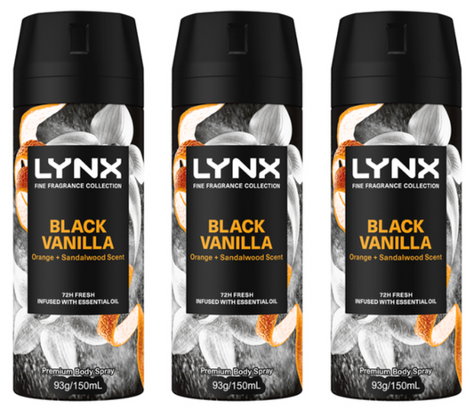 Lynx Fine Fragrance Collection Black Vanilla Body Spray 3-Pack