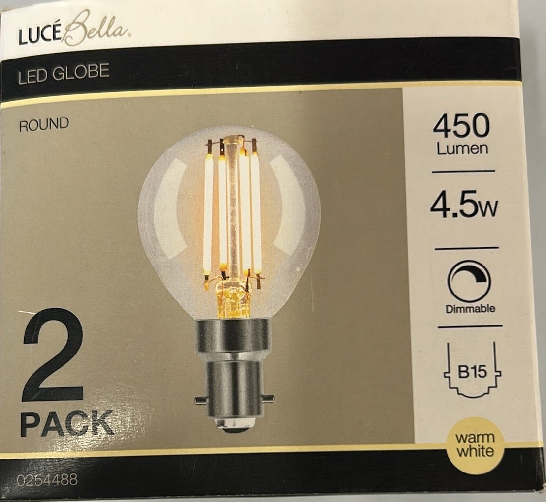 LUCE BELLA GLOBE LED FANCY 4.5W 450LM 2PK FILA DIM WW SBC