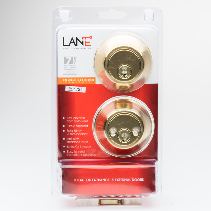 Lane Polished Brass Double Cylinder Deadbolt
