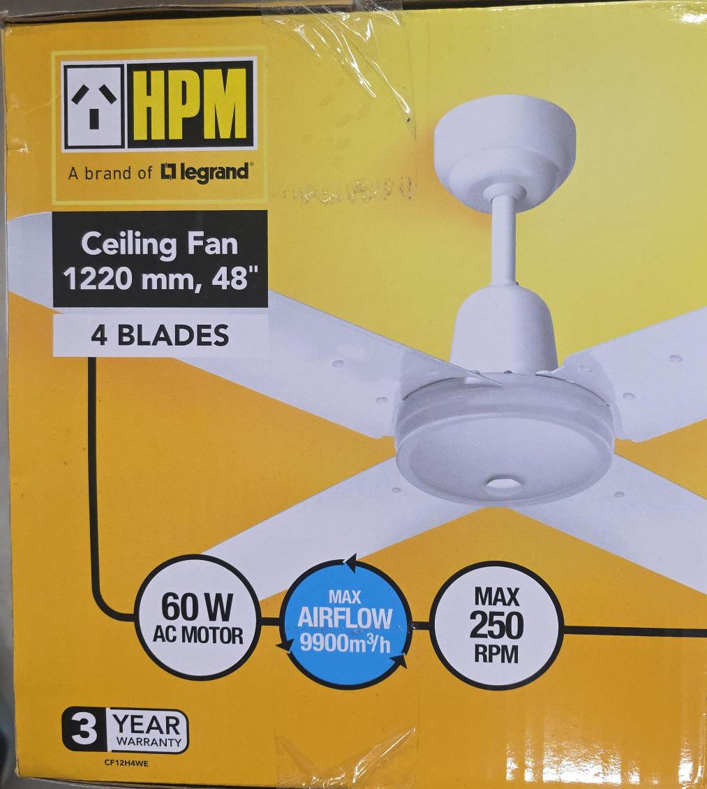 HPM 1220mm 48" Ceiling Fan 4 Blades Aluminum  60W AC Motor White