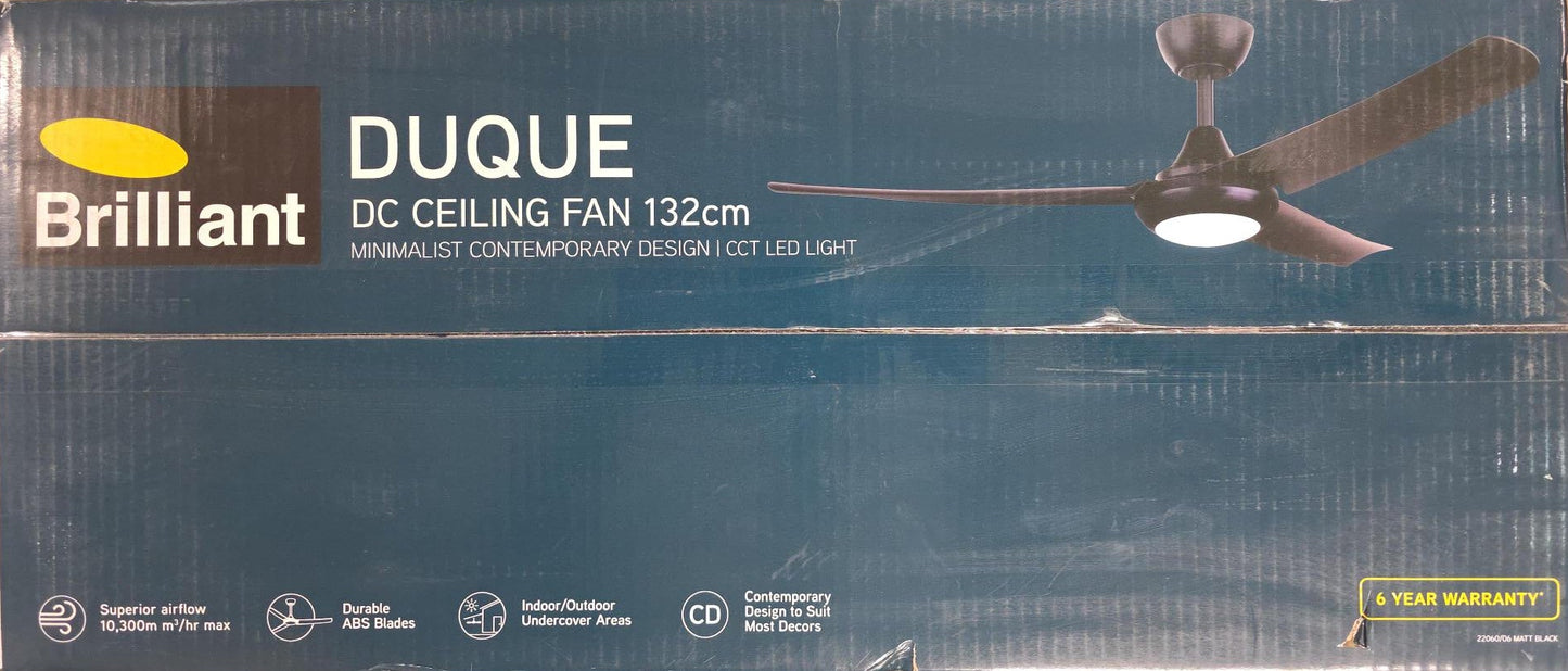Brilliant Duque 132cm DC Ceiling Fan 3 Blade with LED Light Remote Control Timer Black