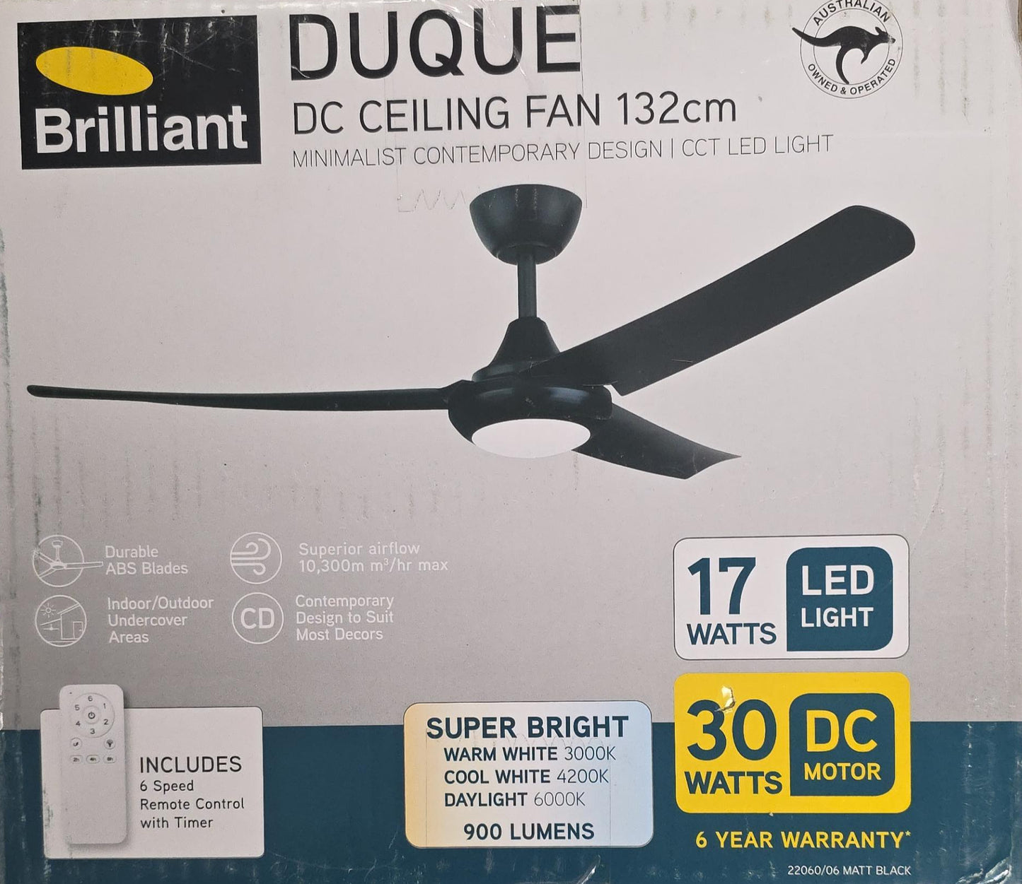 Brilliant Duque 132cm DC Ceiling Fan 3 Blade with LED Light Remote Control Timer Black