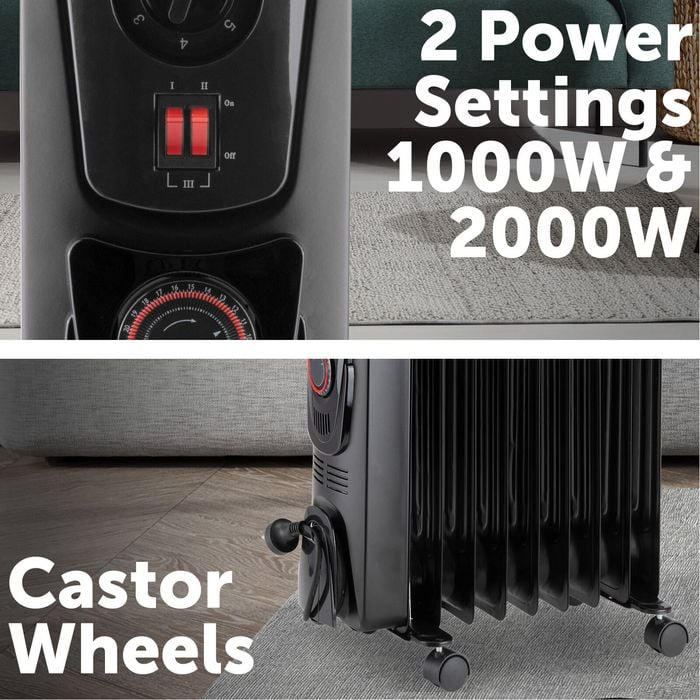 Arlec 2000W Black 9 Fin Oil Heater with 24 Hr Timer