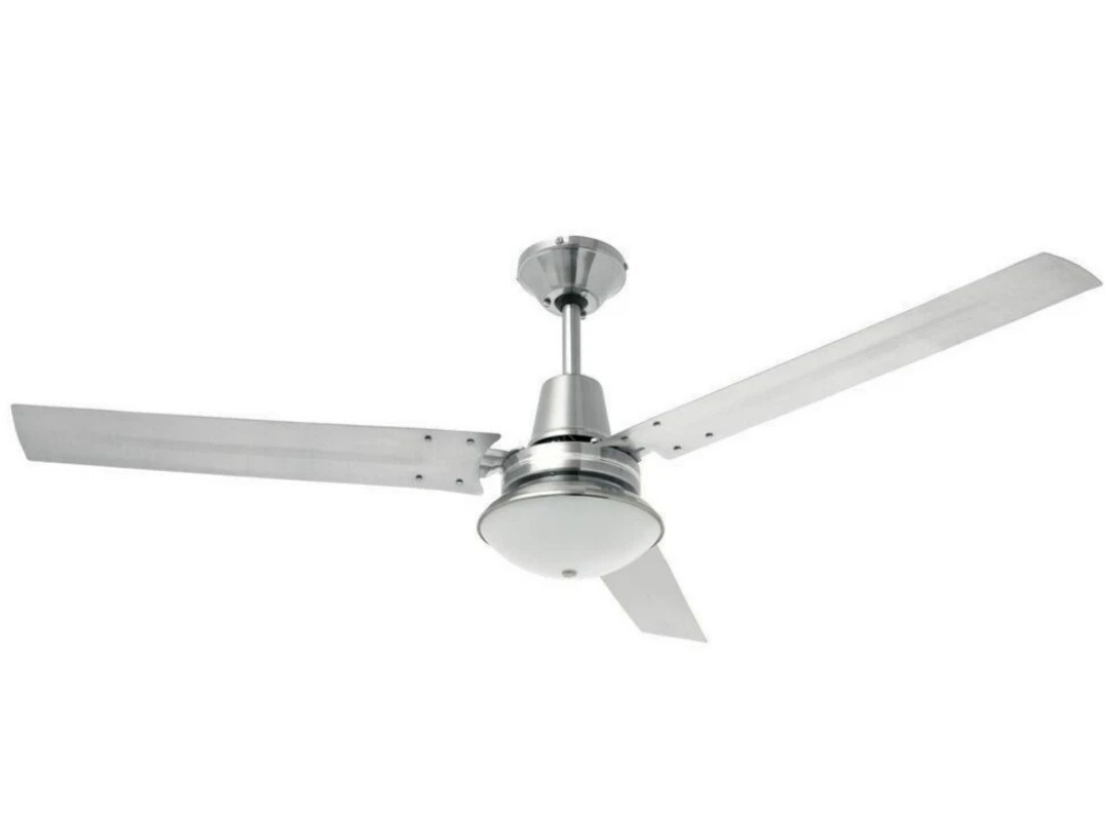 Heller 1200mm Ceiling Fan with Oyster Light – 3 Blade Brushed Stainless Steel, 240V