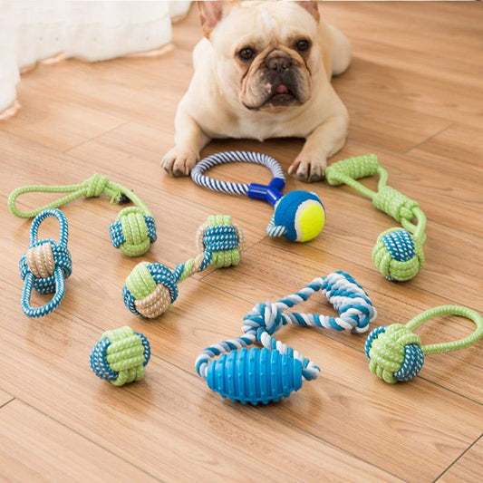 Sour bear Dog Chew Toy Cotton Rope Molar Bite Resistance Two-color tug-of-war Ball Blue