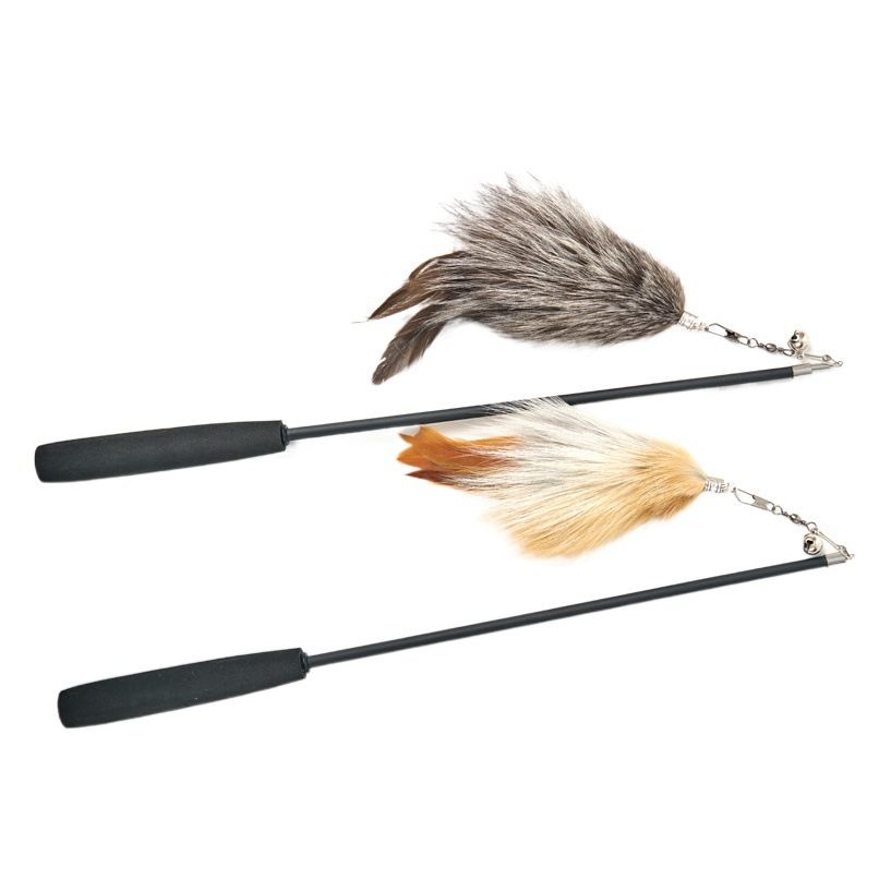Fox Fur Cat Teasing Stick Aishangle Three Section Natural feather cluster pendant 1