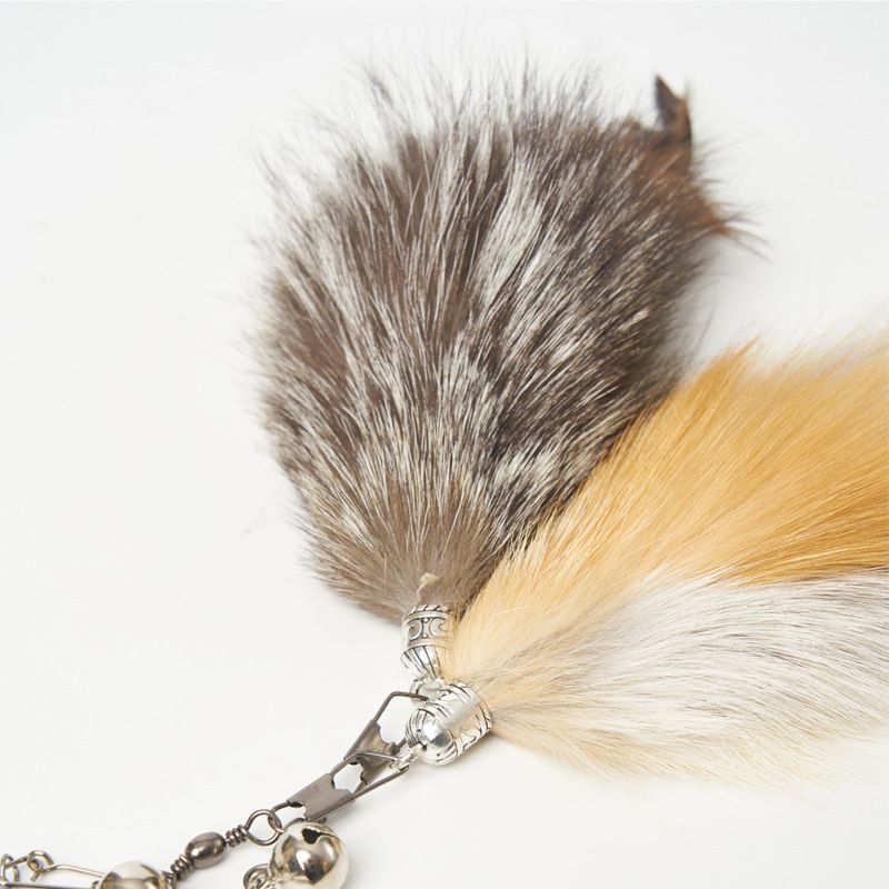 Fox Fur Cat Teasing Stick Aishangle Three Section Natural feather cluster pendant 2