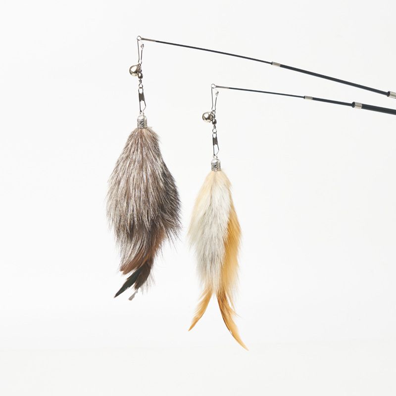 Fox Fur Cat Teasing Stick Aishangle Three Section Natural feather cluster pendant 2