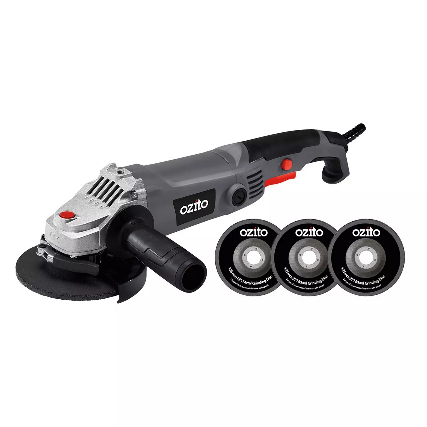Ozito 1200W Angle Grinder 125mm 5" Kit with 3 Grinding Discs