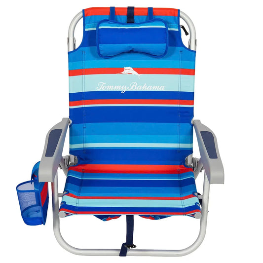 Tommy Bahama 5 Position Aluminium Folding Backpack Beach Chair Red Blue Stripe