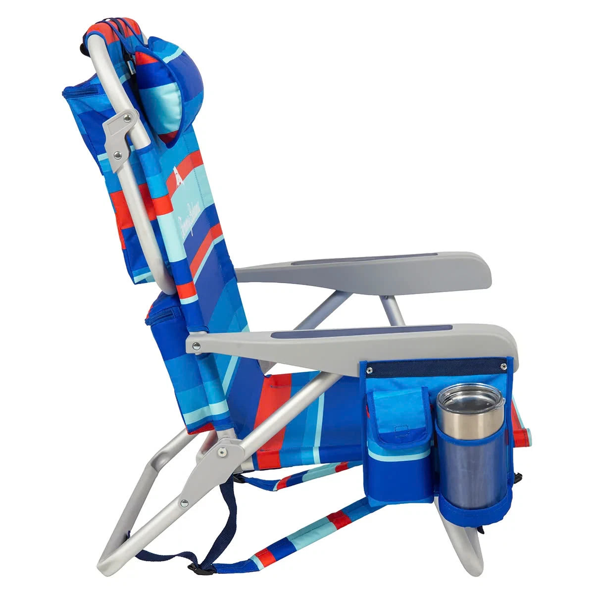 Tommy Bahama 5 Position Aluminium Folding Backpack Beach Chair Red Blue Stripe