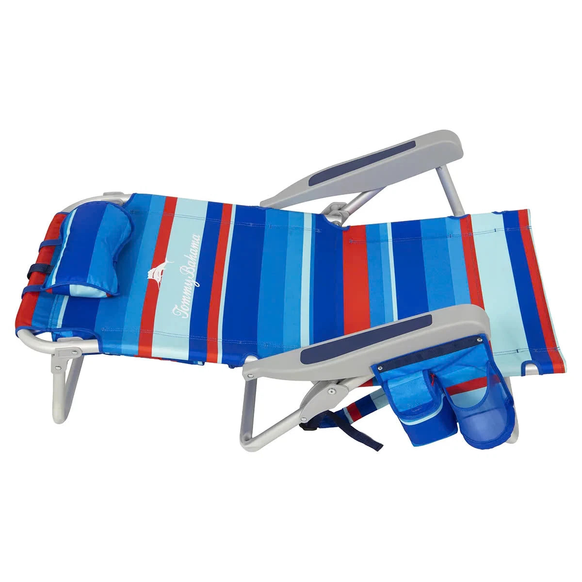 Tommy Bahama 5 Position Aluminium Folding Backpack Beach Chair Red Blue Stripe
