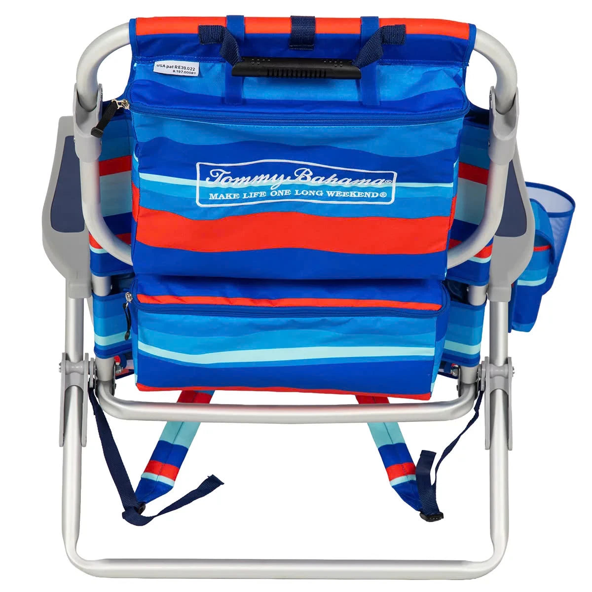 Tommy Bahama 5 Position Aluminium Folding Backpack Beach Chair Red Blue Stripe
